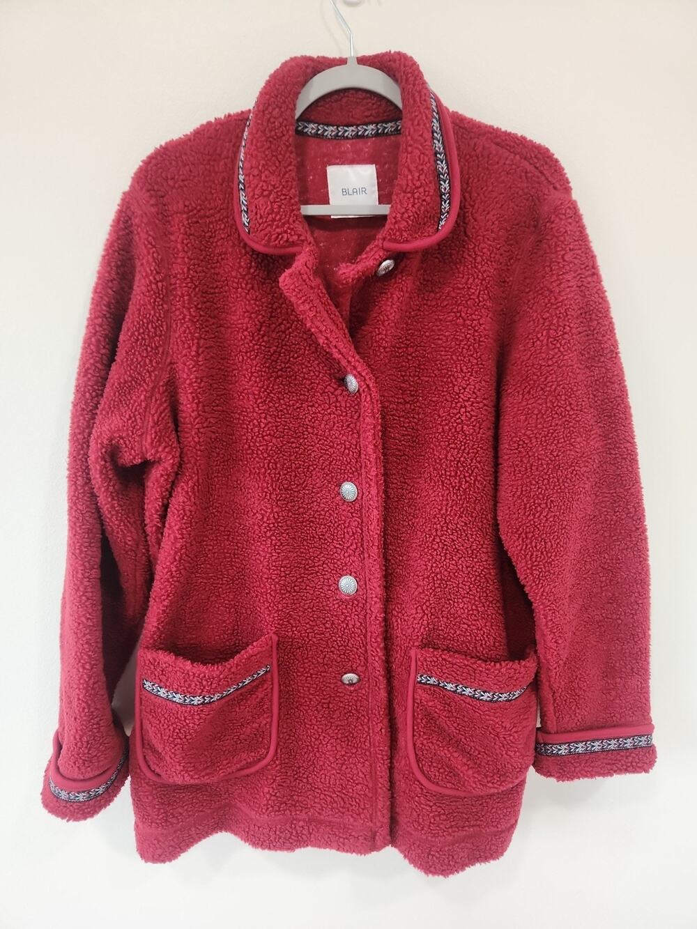 Blair L Southwestern Fleece Cardigan Jacket Cottagecore Cozy Button Front